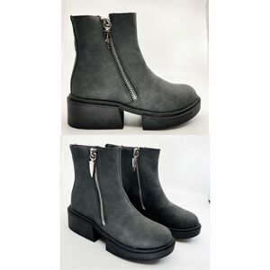 New Seven7 Block Chunky Flat Ankle Boots Exposed Zipper